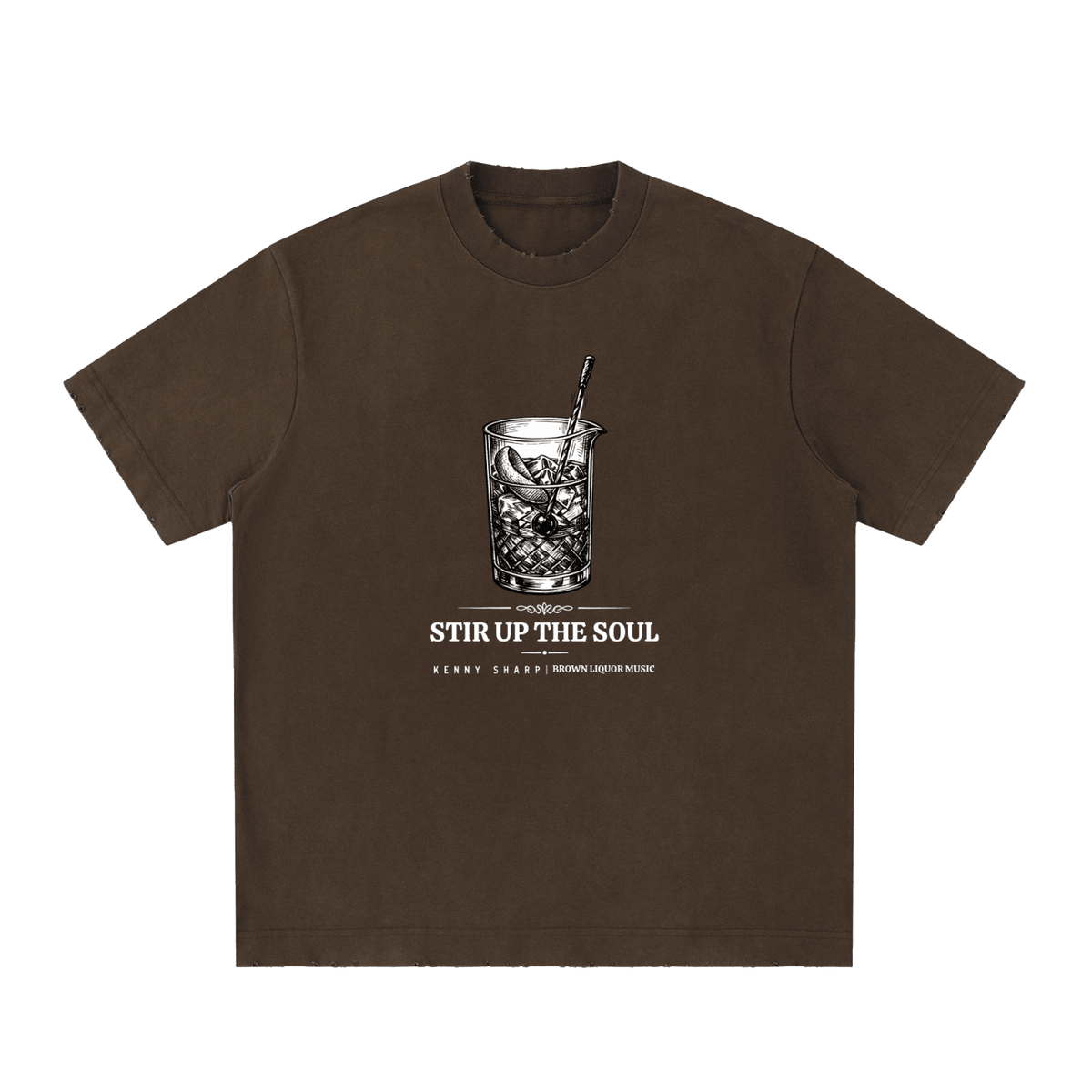 Heavyweight Vintage Washed Frayed T-Shirt - Kenny Sharp - Kenny Sharp - Brown Liquor Music