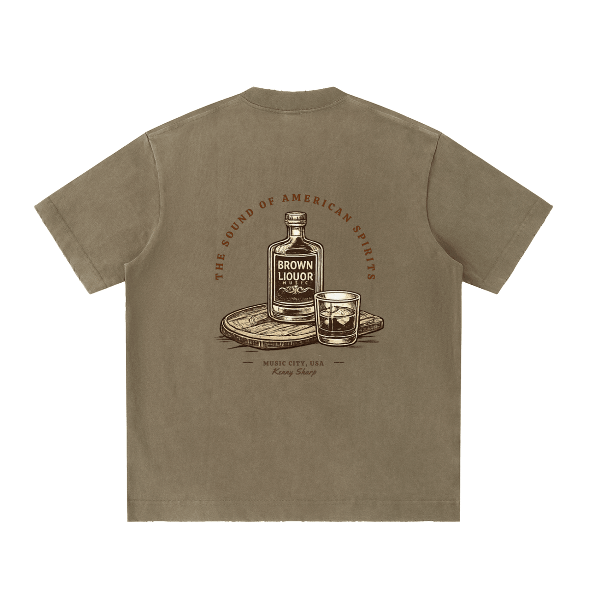 Heavyweight Vintage Washed Frayed T-Shirt - Kenny Sharp - Kenny Sharp - Brown Liquor Music