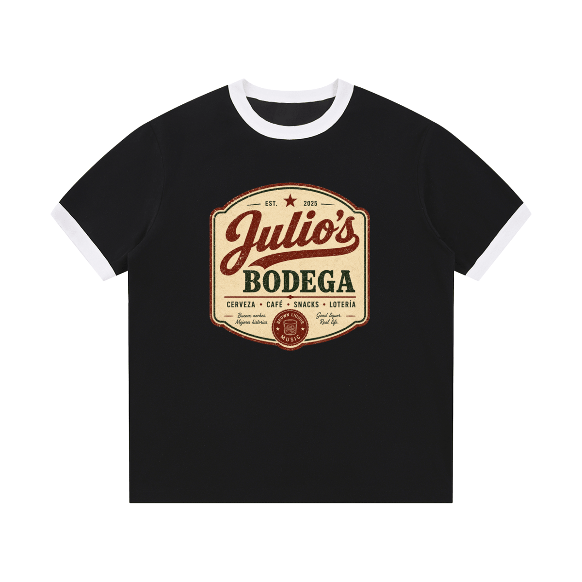 Julio's Bodega Edge Ribbed Crewneck T-Shirt - Kenny Sharp - Kenny Sharp - Brown Liquor Music