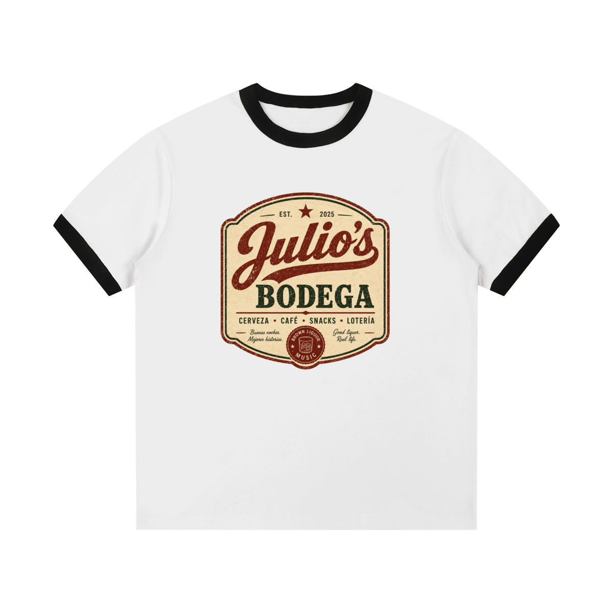 Julio's Bodega Edge Ribbed Crewneck T-Shirt - Kenny Sharp - Kenny Sharp - Brown Liquor Music
