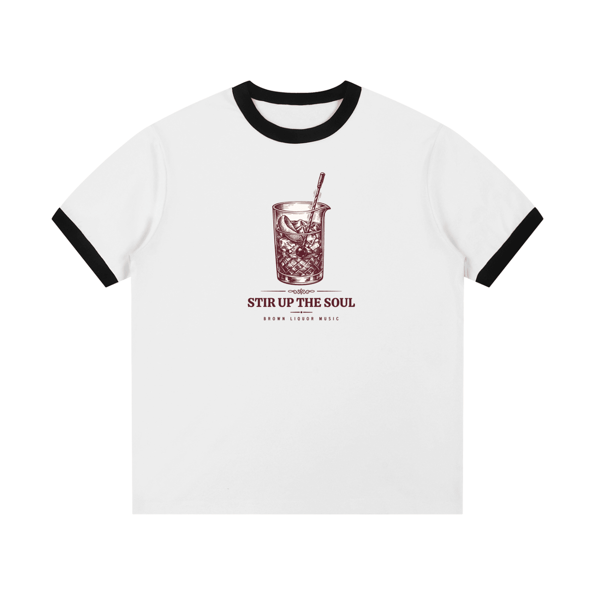 Stir Up The Soul Brown Liquor Music Contrast Edge Ribbed Crewneck T-Shirt - Kenny Sharp - Kenny Sharp - Brown Liquor Music