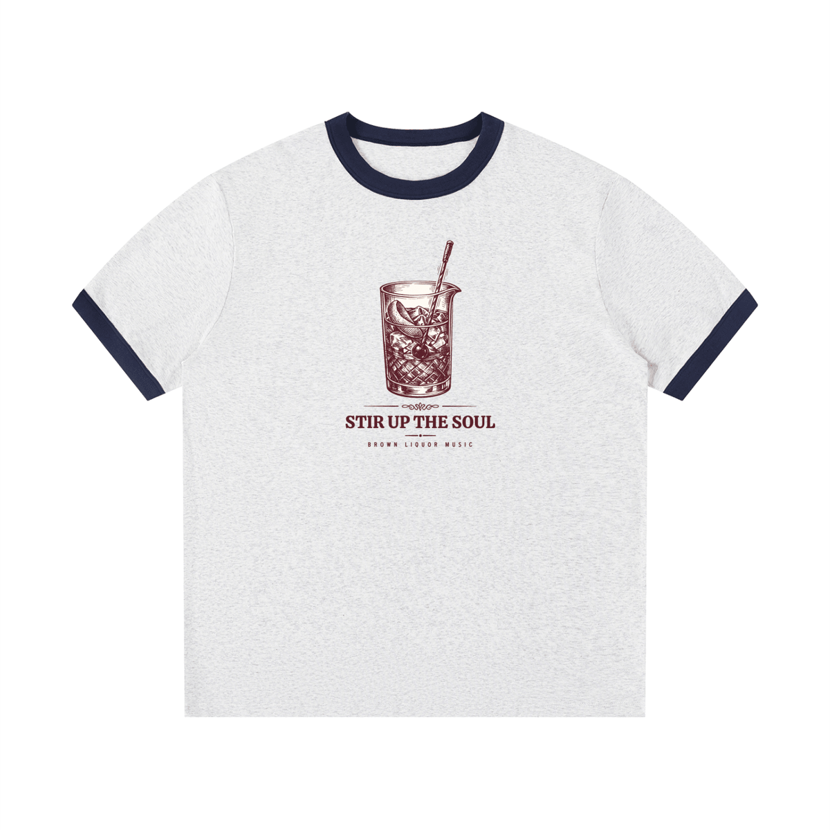 Stir Up The Soul Brown Liquor Music Contrast Edge Ribbed Crewneck T-Shirt - Kenny Sharp - Kenny Sharp - Brown Liquor Music